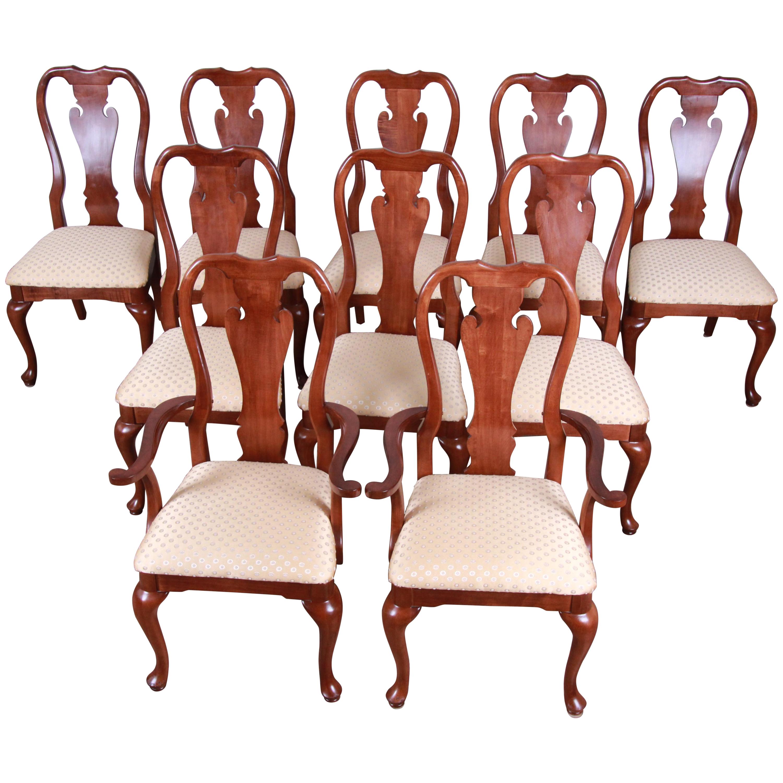 Solid Mahogany Queen Anne Style Dining Chairs, Set of 10