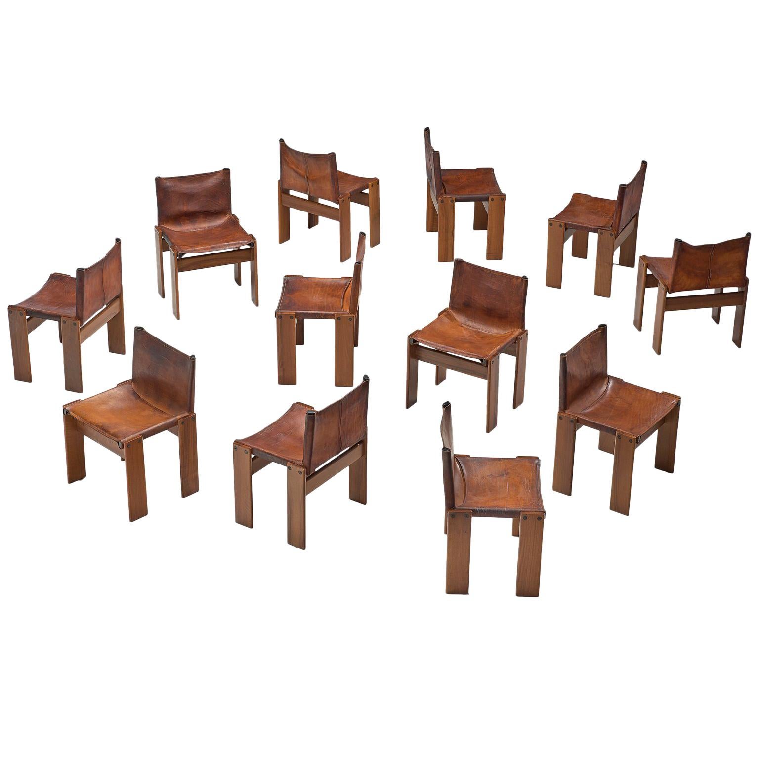 Scarpa Set of Twelve 'Monk' Chairs in Patinated Cognac Leather