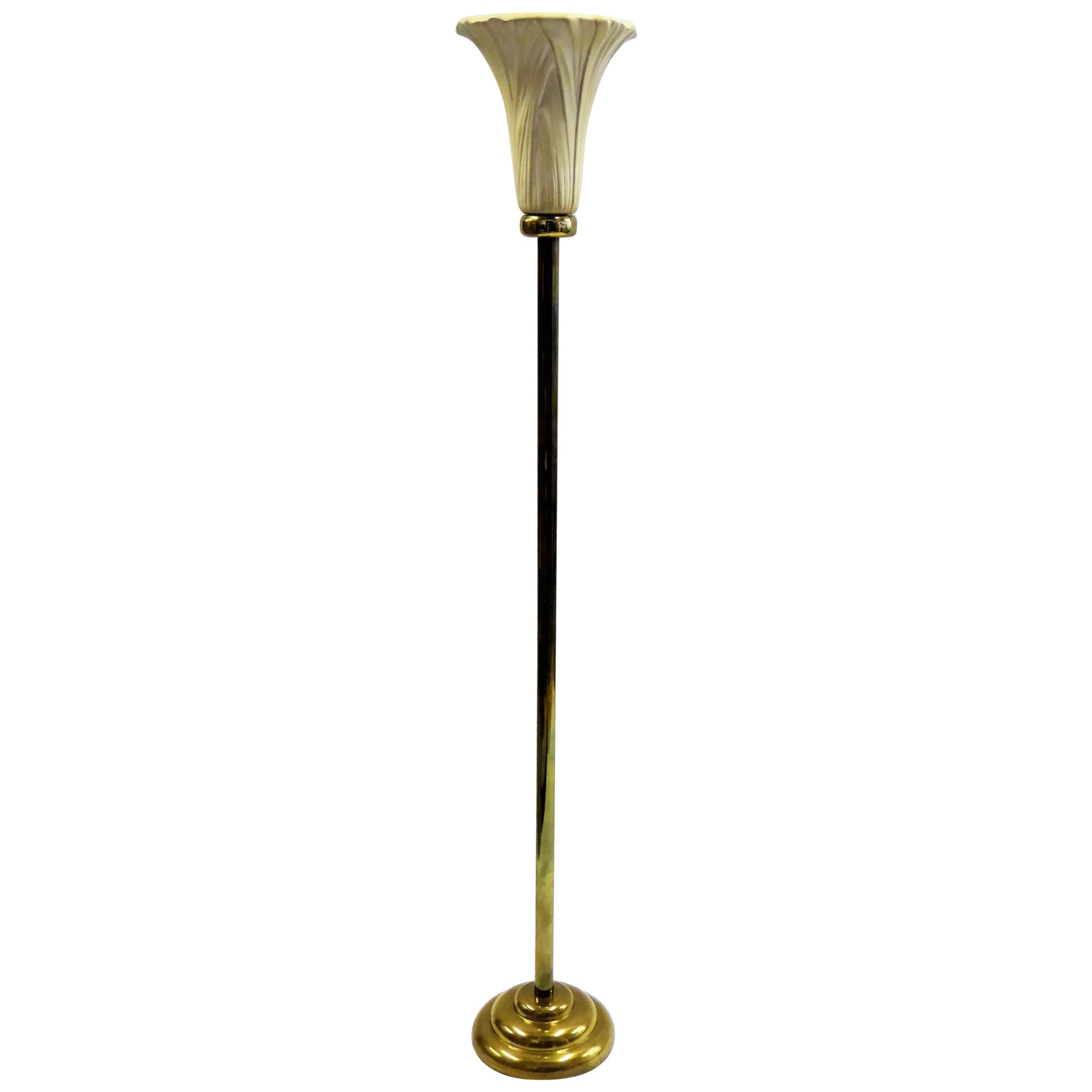 Chapman Art Deco Brass and Ceramic Lily Floor Lamp