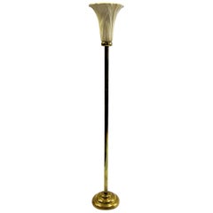 Chapman Art Deco Brass and Ceramic Lily Floor Lamp