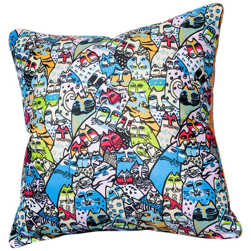 'Vintage Cushions' Bespoke Luxury Silk Pillow 'Blue China Cats', Made in London