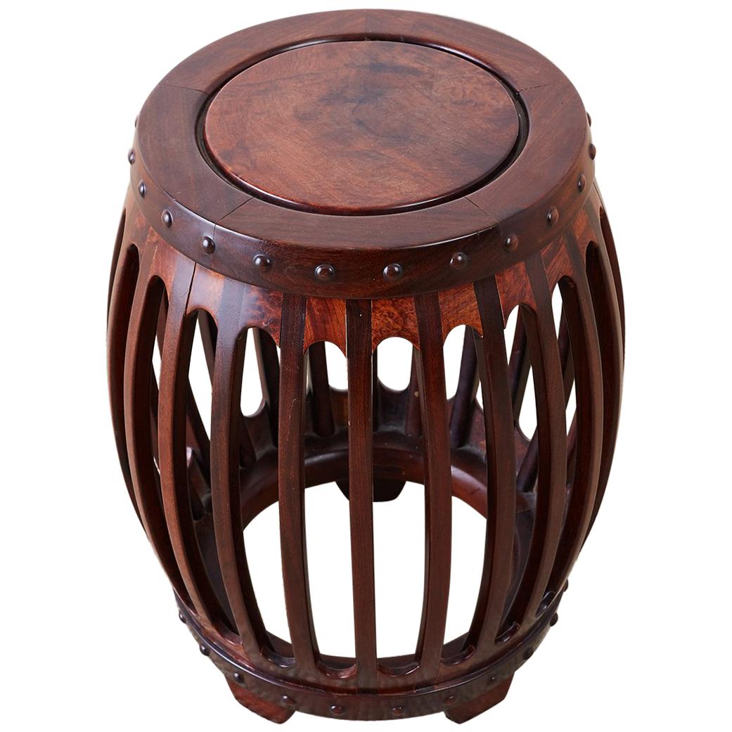 Chinese Hardwood Carved Drum Stool or Drink Table