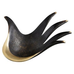 Walter Bosse Style Brass Hand Ashtray Patinated in Black and Polished Brass