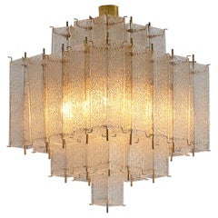 Layered Brass and Structured Glass Chandelier