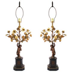 French Neoclassical Revival Bronze Table Lamps with Putti