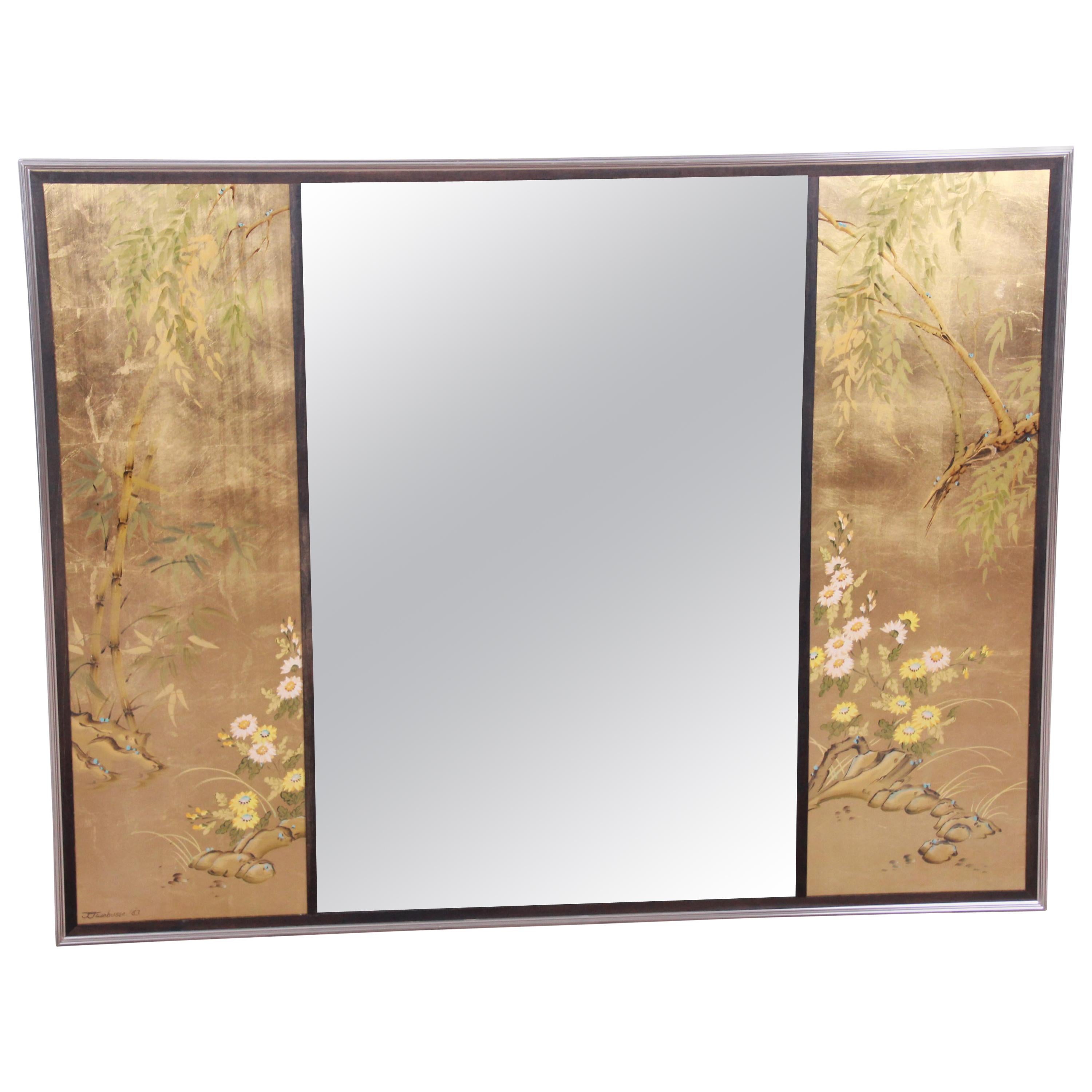 Labarge Églomisé Reverse Painted Hollywood Regency Chinoiserie Wall Mirror