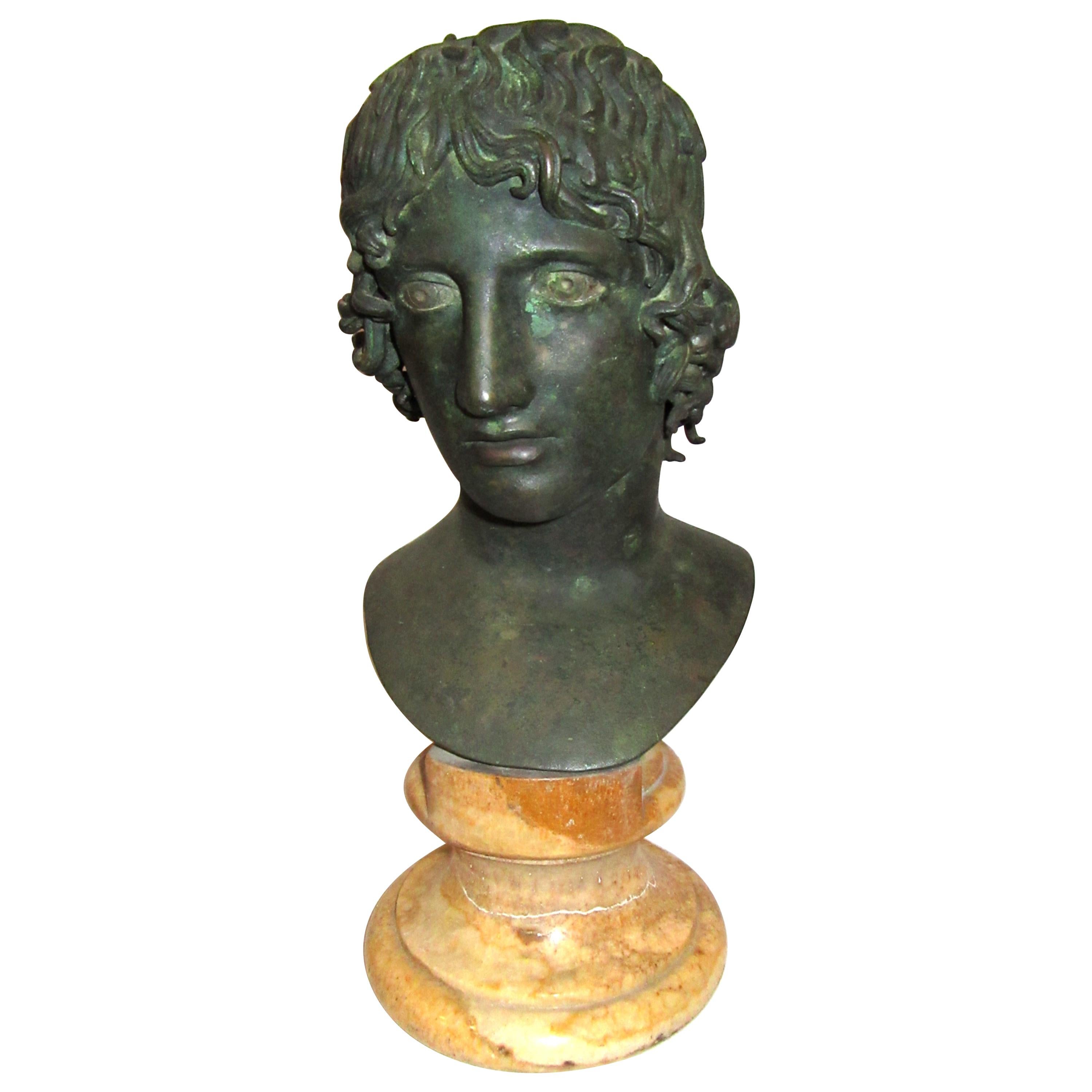 Cast Bronze Bust of Apollo on a Sienna Marble Base