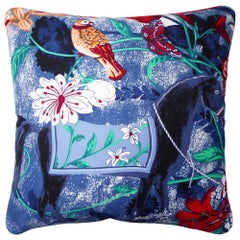 Vintage Cushions Luxury British Bespoke Silk Pillow 'Equus Azul' Made in London