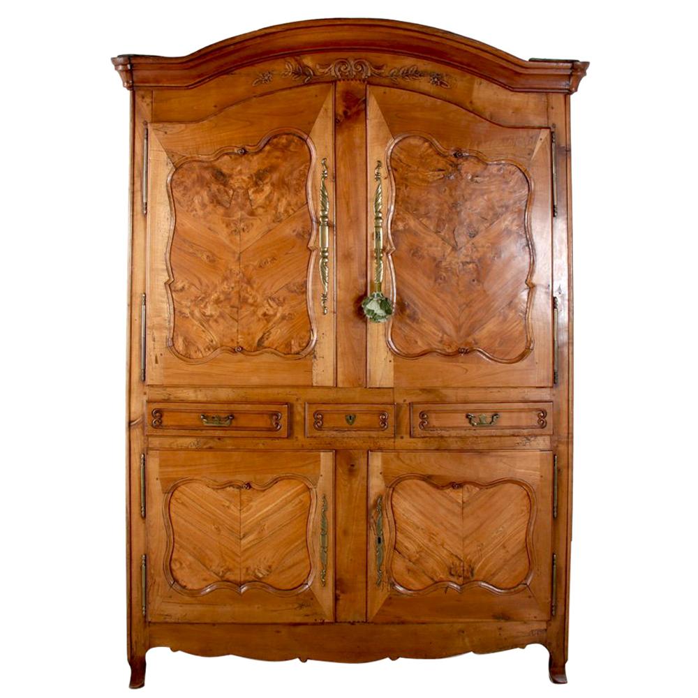 French Early 19th Century Cabinet 'Deux Corps' with Solid Burl Panels