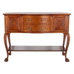 Antique American Solid Mahogany Carved 'Chippendale'-Style Bow Front Buffet/Sideboard