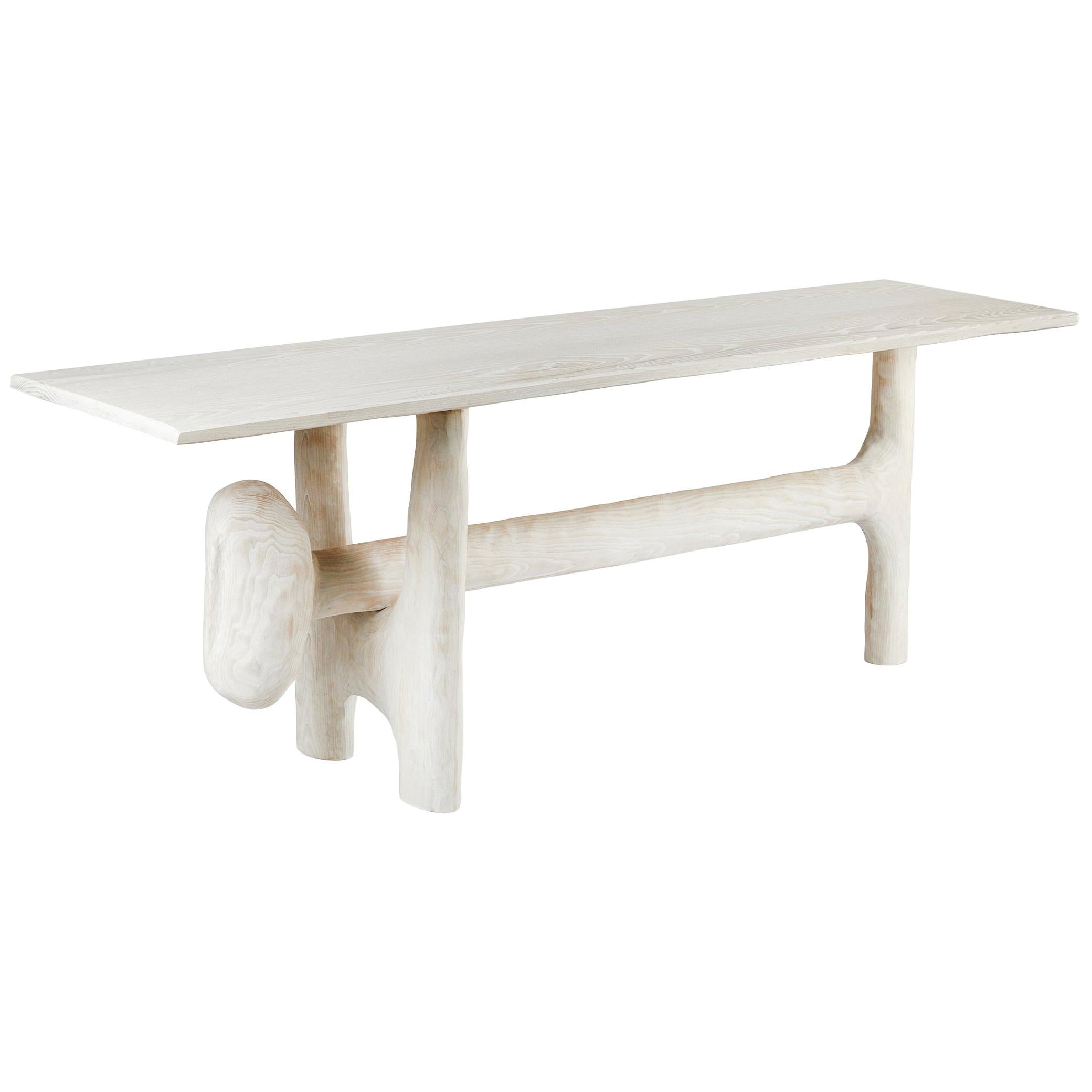 Organic Hand Carved White Washed Ash Entry Table by Casey McCafferty For Sale
