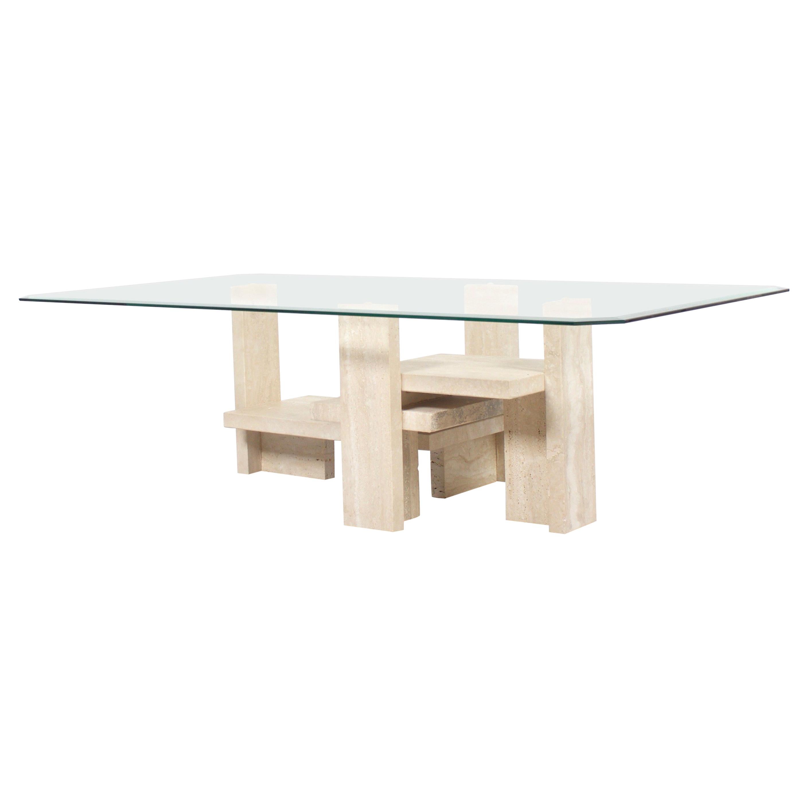 Willy Ballez Travertine and Glass Coffee Table, Belgium