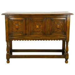 Carved Oak Blanket Chest, Tiger Oak Coffer, Oak Trunk, Scotland, 1910