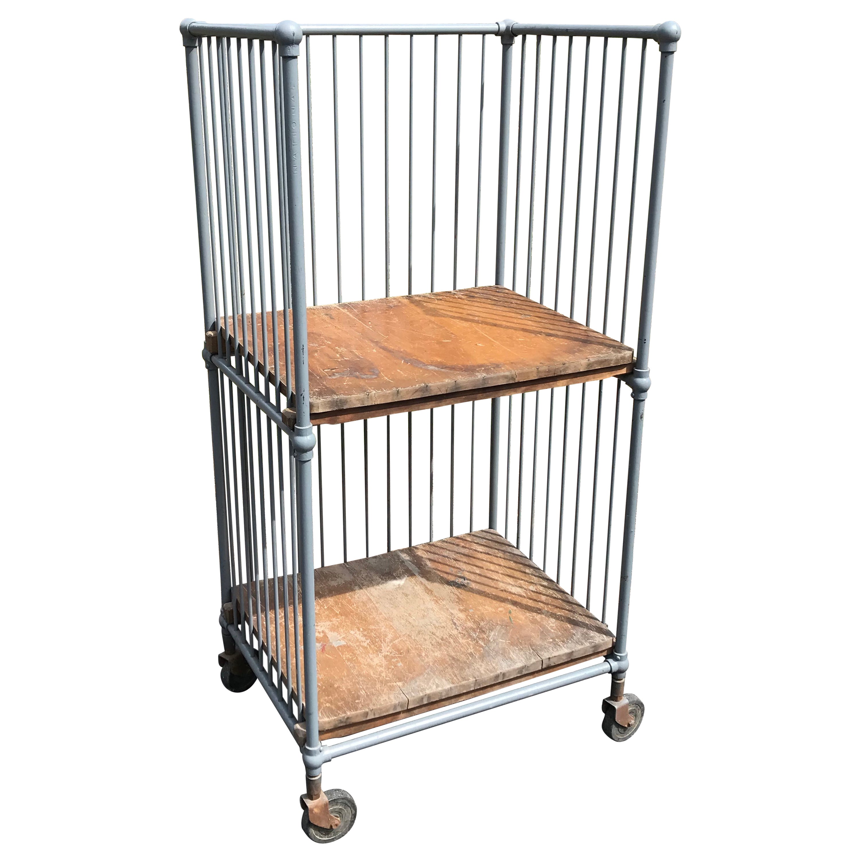 Vintage Industrial Rolling Bindery Cart Wood and Steel TwoTier For