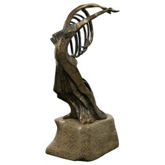Contemporary Modern Bronze on Stone Female Figure Table Sculpture Signed 1999