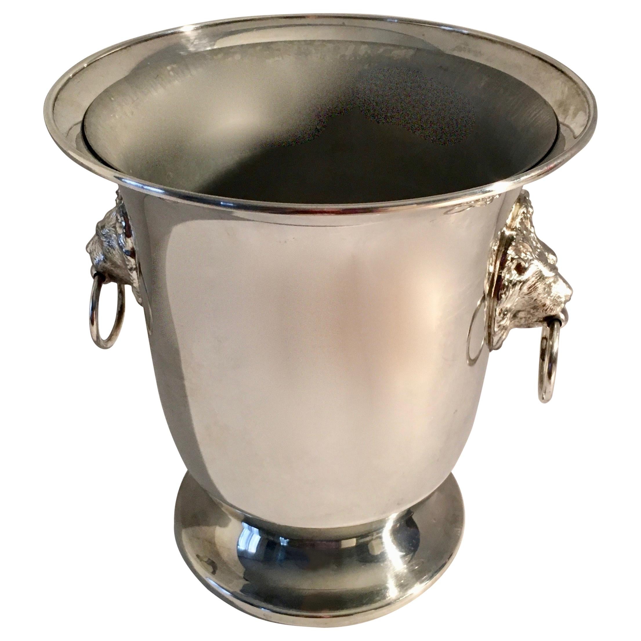 Sheffield Silver Plate Champagne Bucket with Lion Head Handles