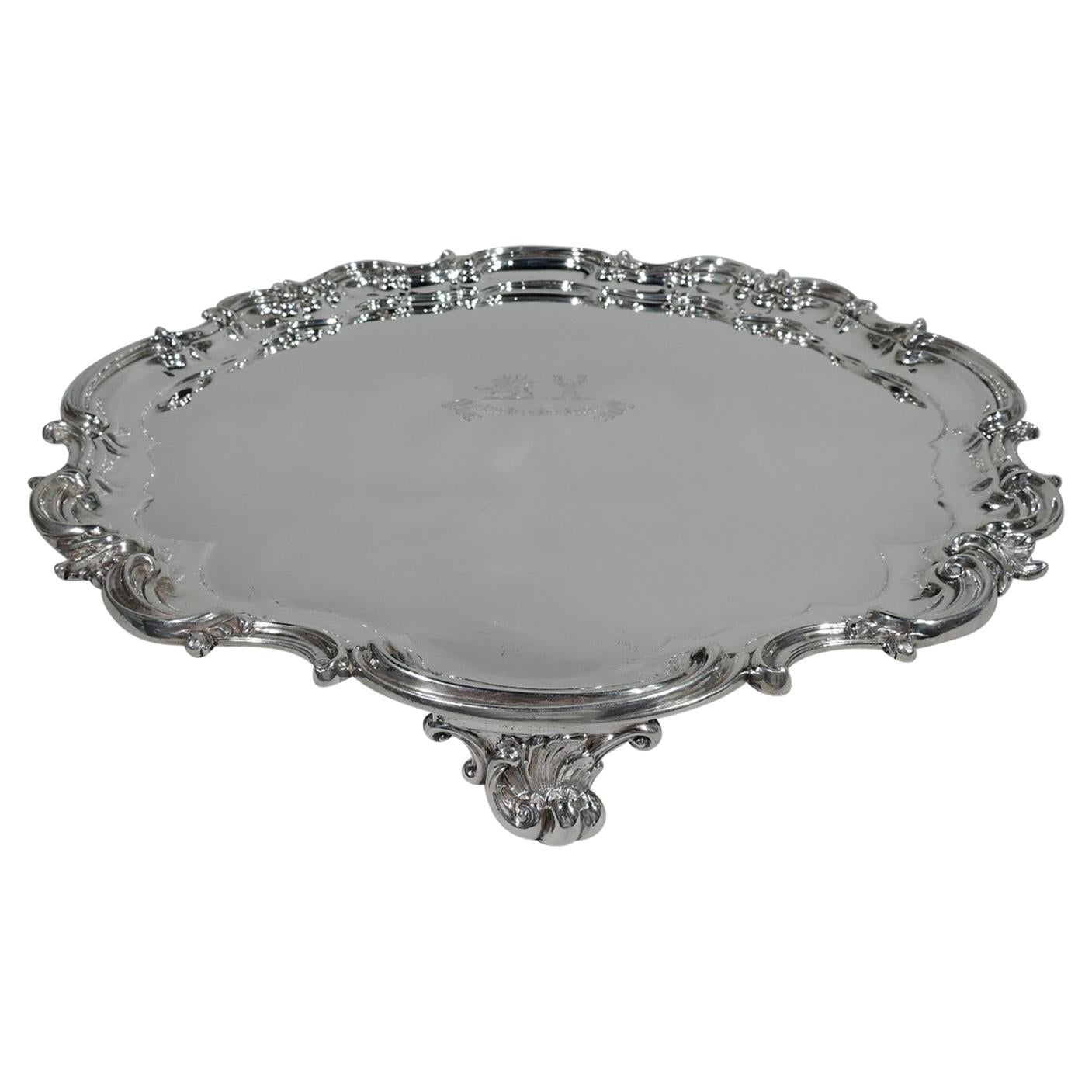 Antique English Sterling Silver Salver with Aristocratic Presentation