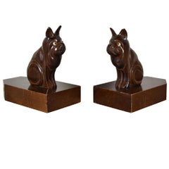 Art Deco Bulldog Bookends, Wood, Europe