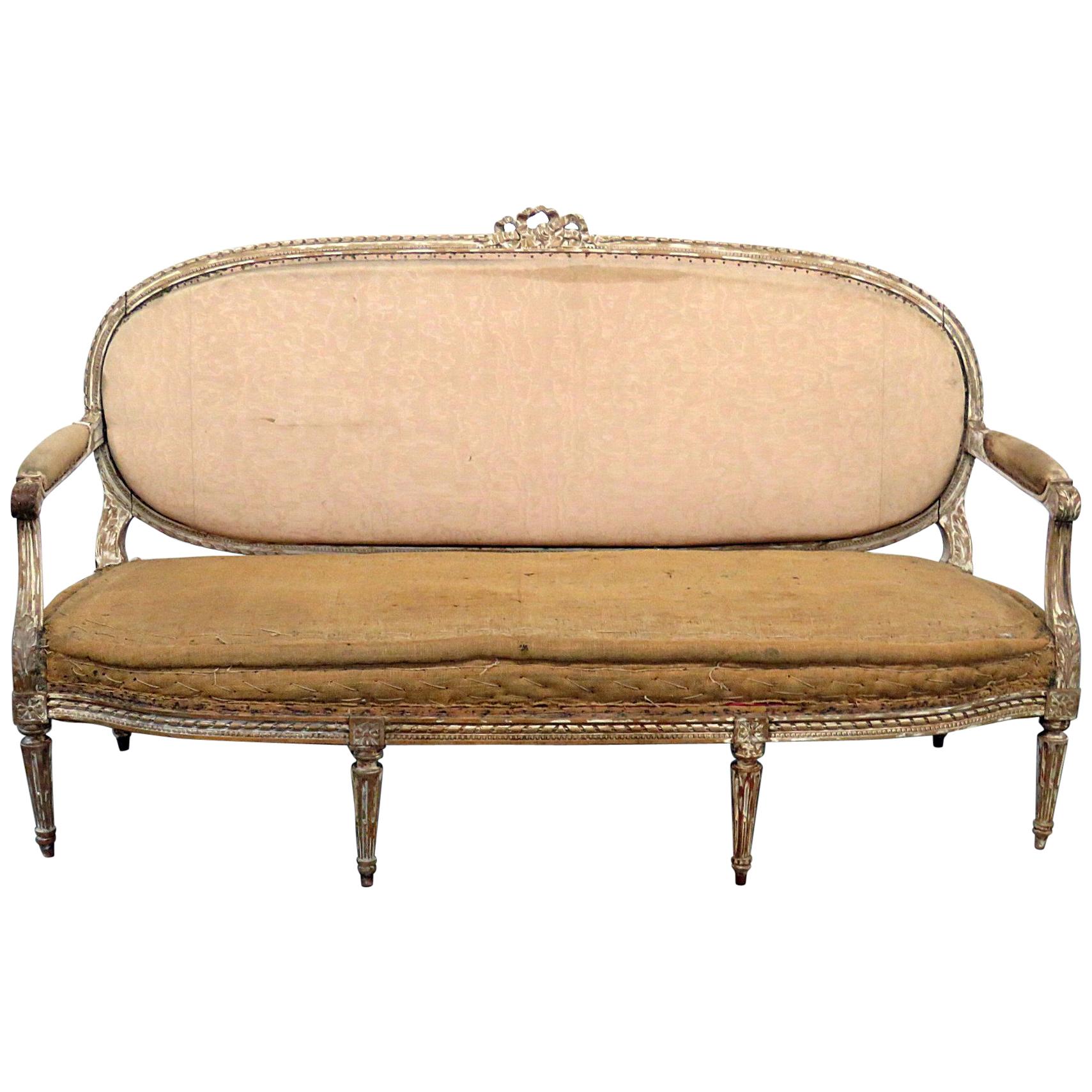 Antique Distressed Finish Antique Louis XVI Style Sofa Settee Canape