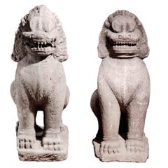 Antique Khmer Pair of Sandstone Guardian Lion Sculptures, Bayon Style, Angkor Period