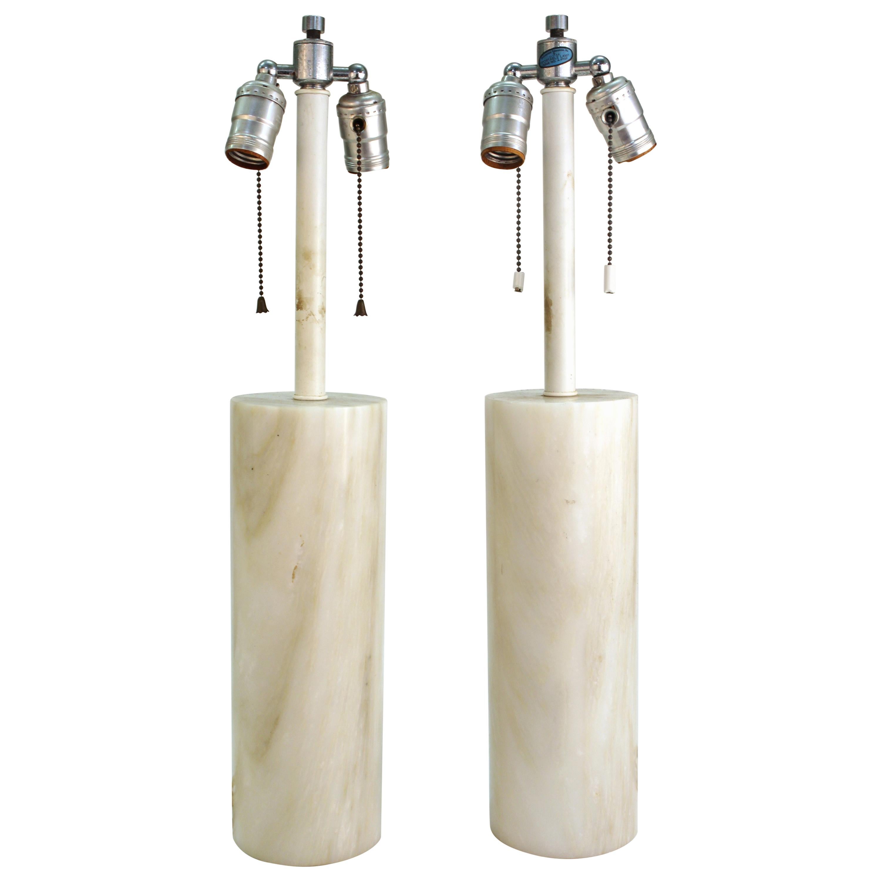 Mid-Century Modern Nessen Table Lamps in White Marble