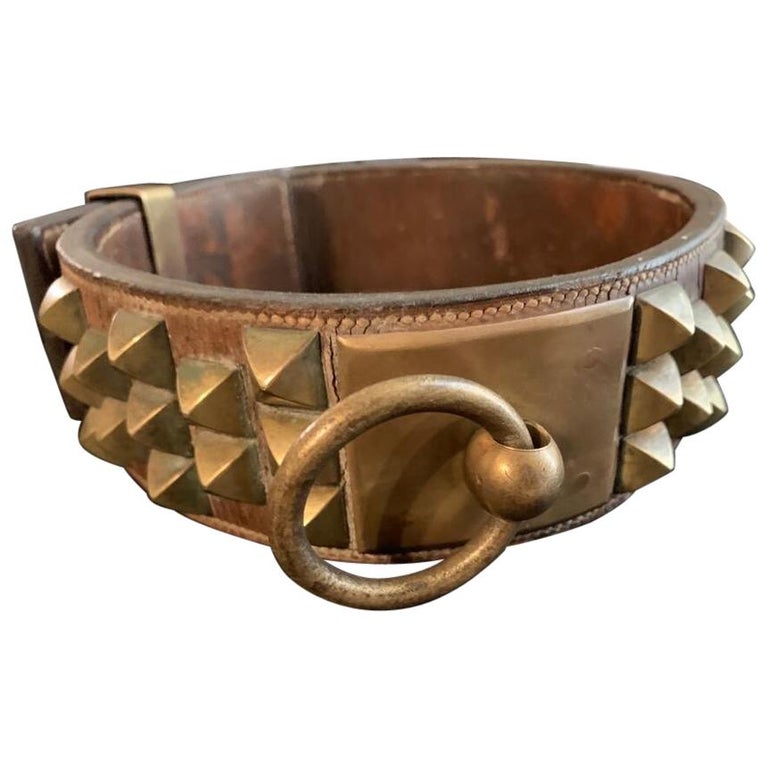 Hermès Signed Stitched Leather and Bronze Dog Collar Necklace, Paris