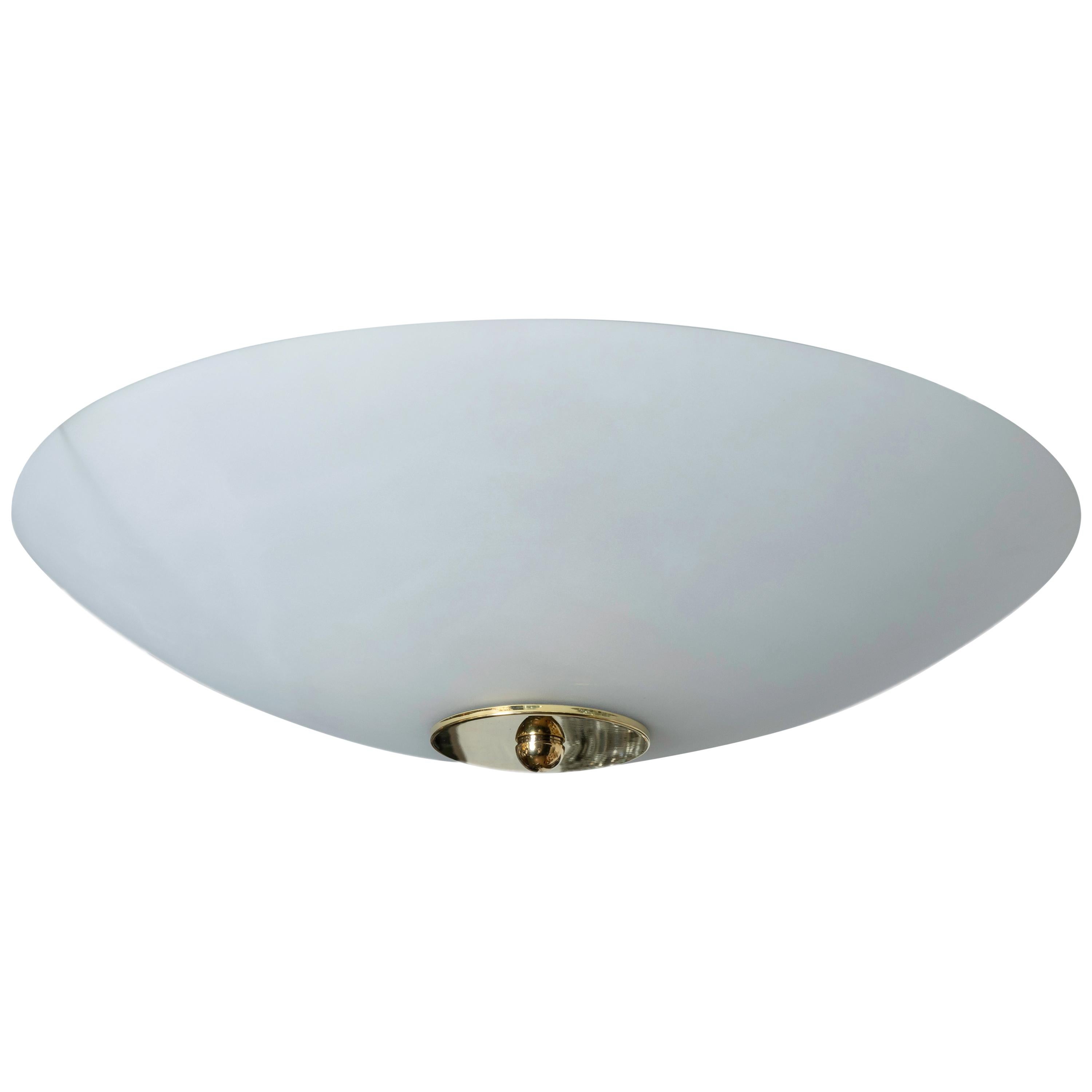 Frosted Disk Form Murano Glass Fixture with Brass Details For Sale