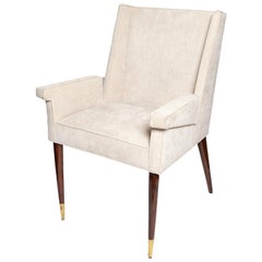 Single Upholstered Armchair with Tapered Wood Legs and Brass Feet