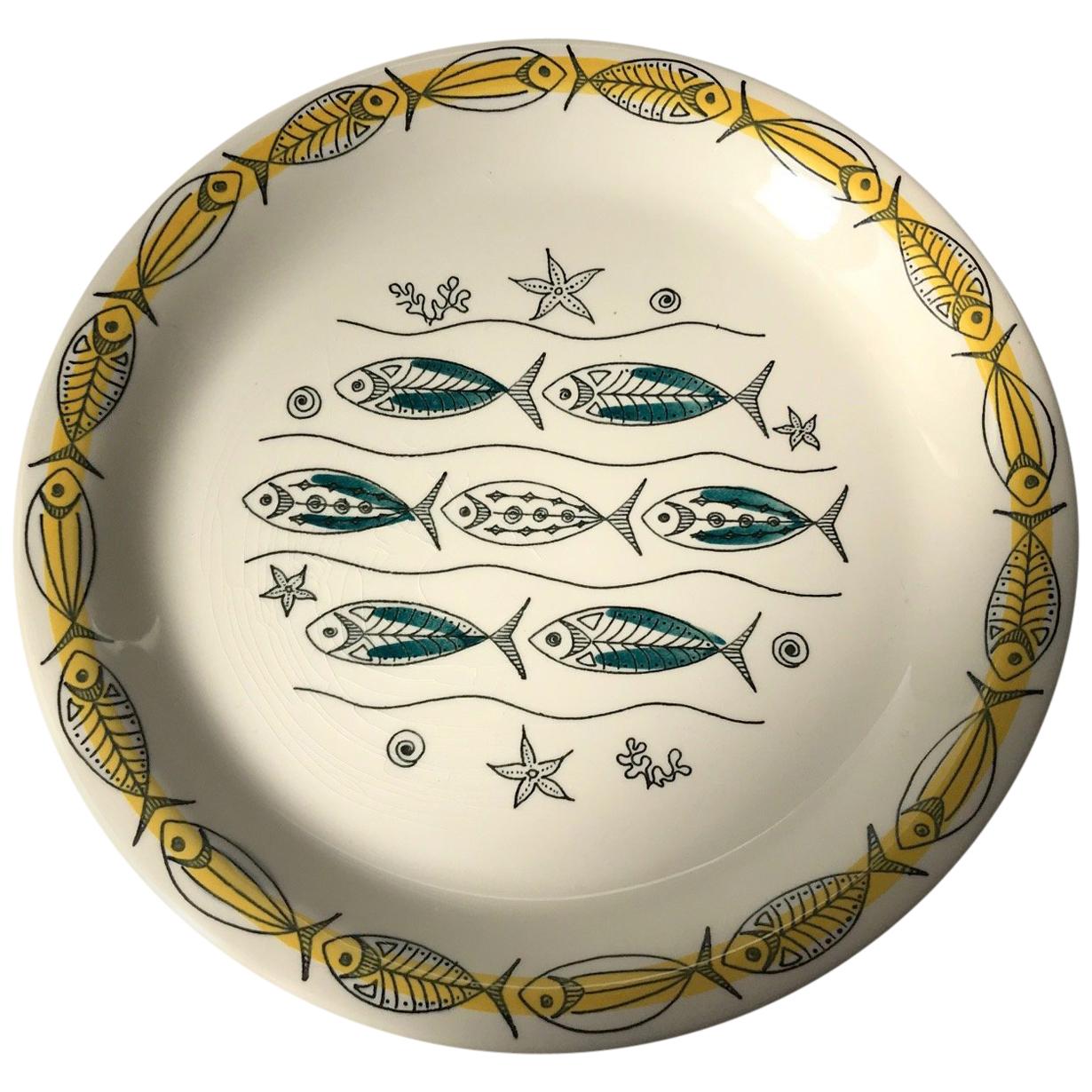 Set of Midcentury Ceramic Fish Plates by Inger Waage for Stavangerflint, 1950s