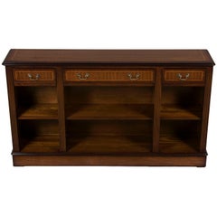 Low Long Narrow Open Mahogany Bookcase with Drawers