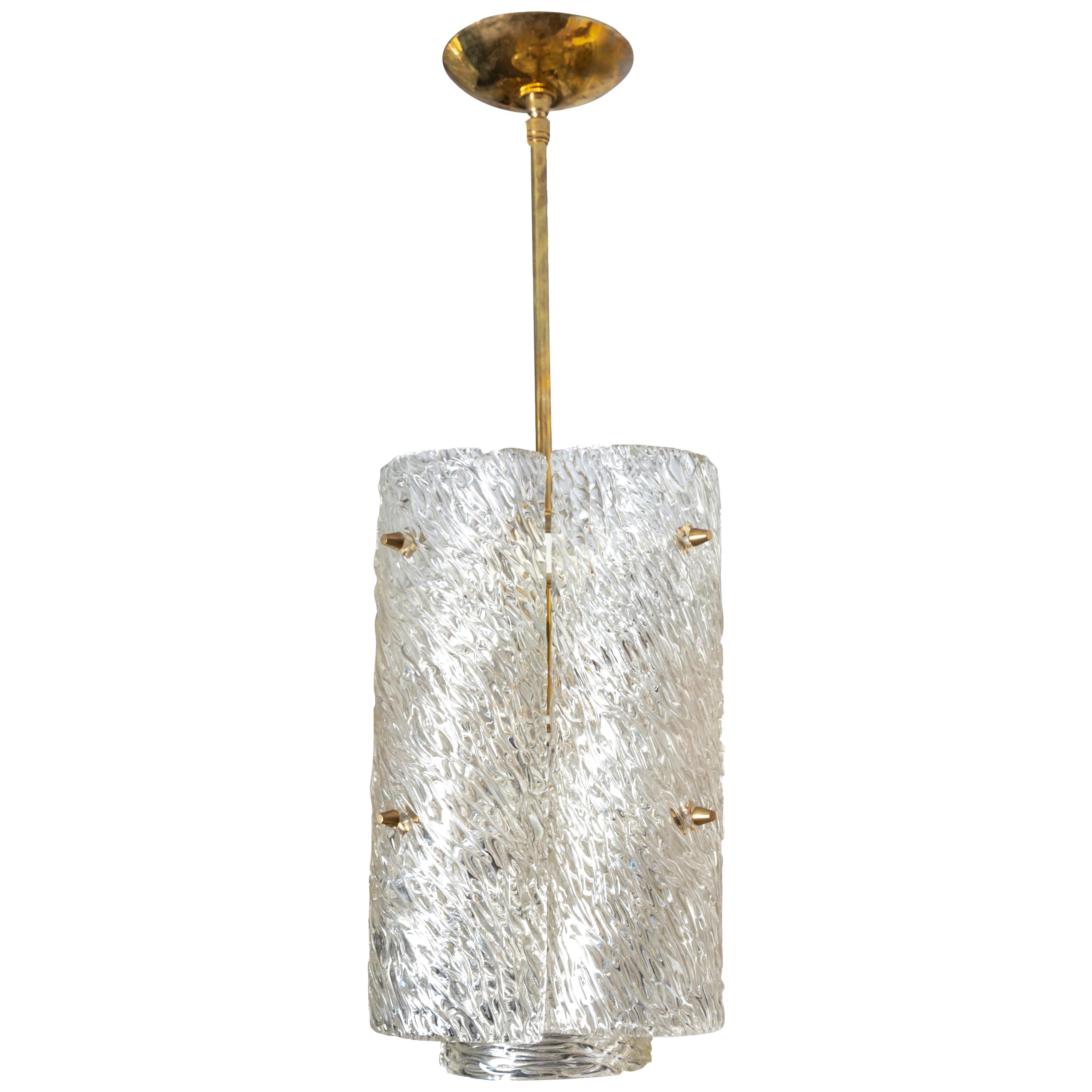 Brass Pendant with Cylindrical Two-Tier Textured Glass Shades by Kalmar