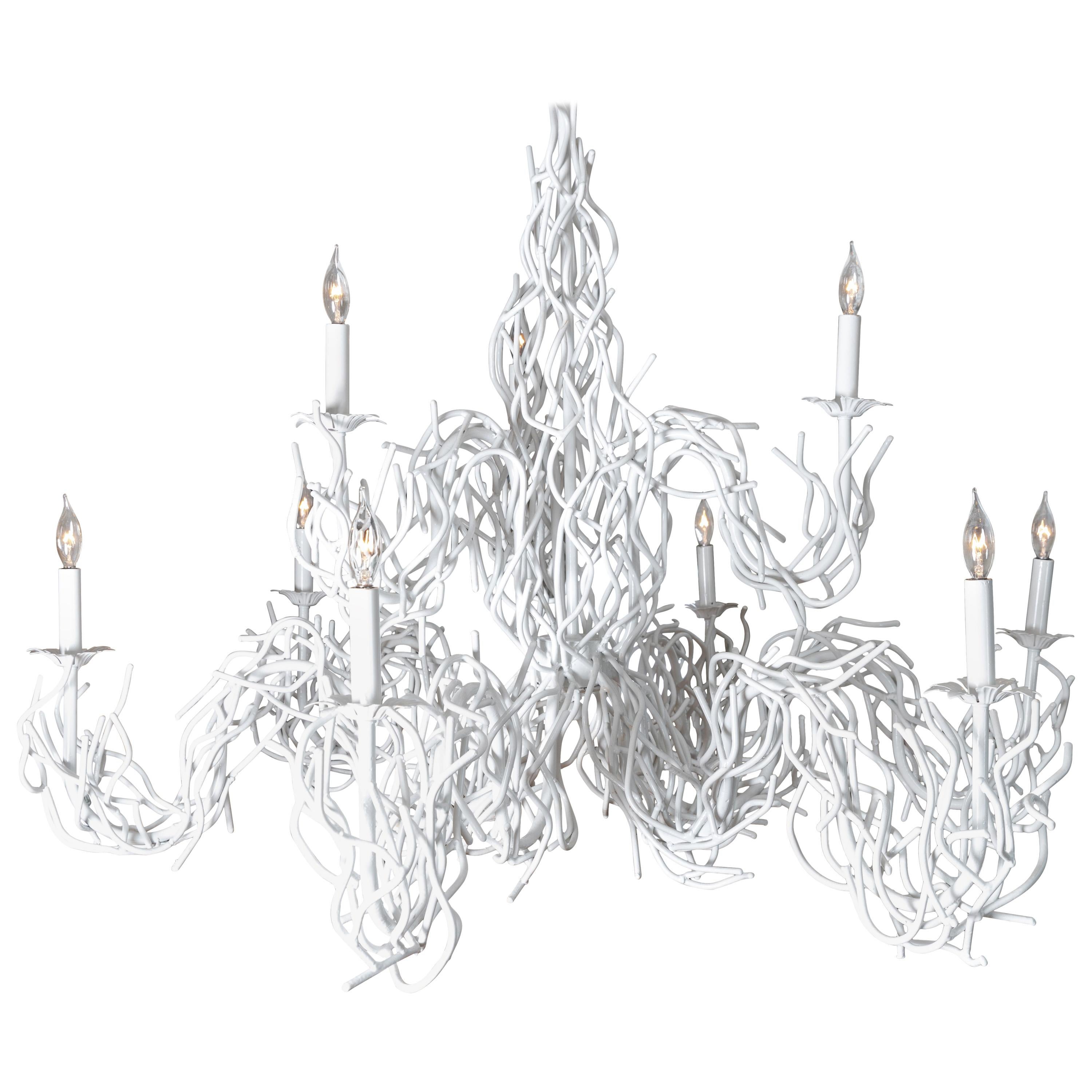 Faux Coral Metal Chandelier with Nine Candelabras