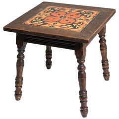 Antique California Mission Taylor Malibu Wood and Tile Top Side Table