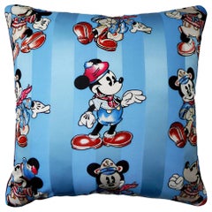 'Vintage Cushions' Luxury Bespoke-Made Silk Pillow 'Mickey Mouse' Made in London
