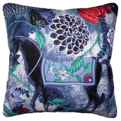 Vintage Cushion Luxury Bespoke Silk Pillow 'Equus Azul De Flores' Made in London