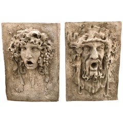 Pair of Cast Stone Figural Greek Large Garden Plaques