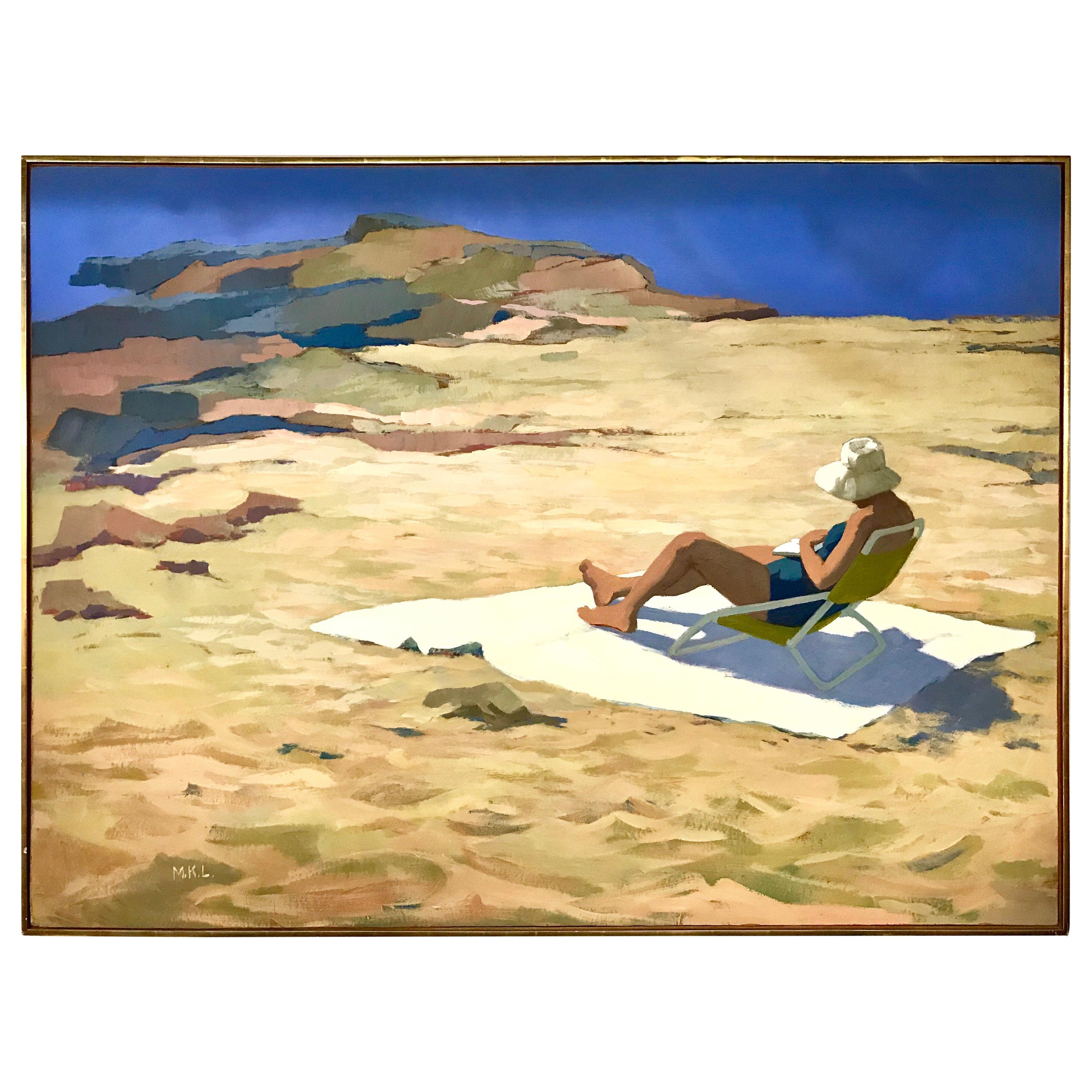 Original Artist Signed Mimi Korach Lesser Woman on Beach Oil Painting