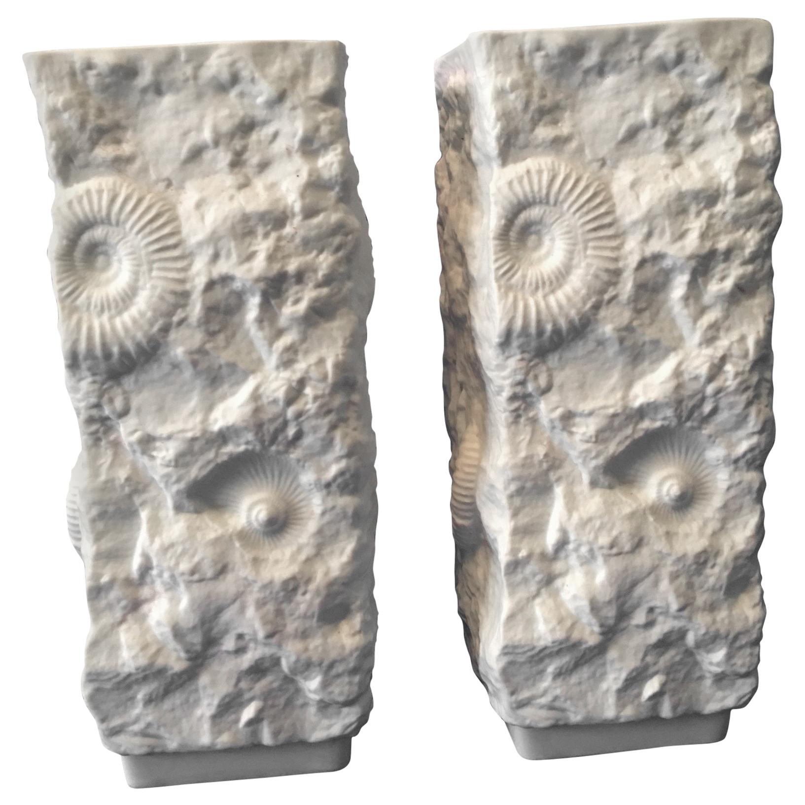 One Pair of  White Fossil Rock Matte Vases by Kaiser of Germany For Sale