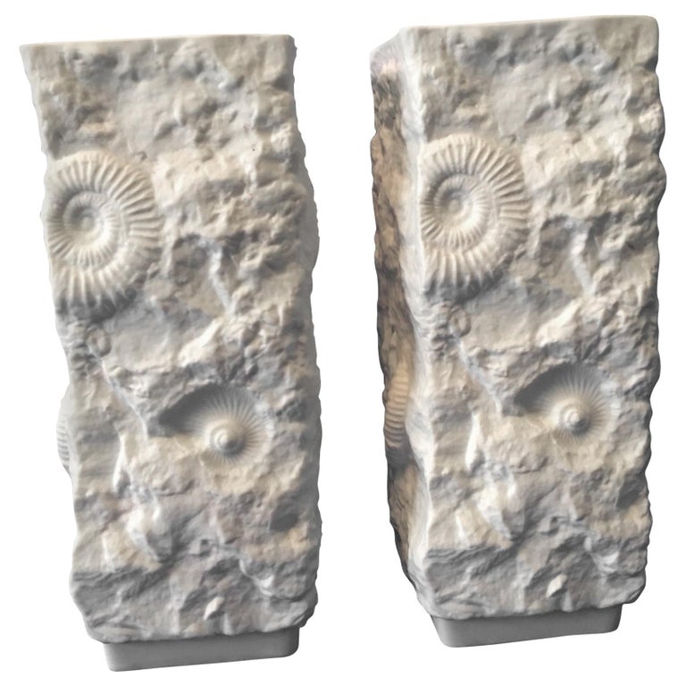 One Pair of White Fossil Rock Matte Vases by Kaiser of Germany For Sale