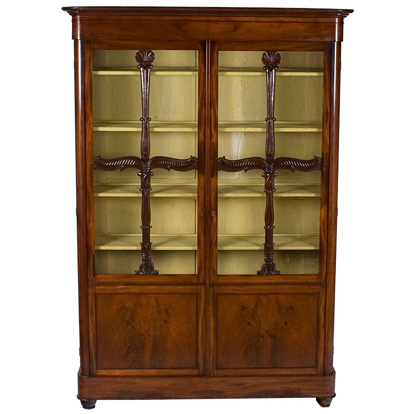 French Empire Style Mahogany Bookcase China Display Cabinet For Sale