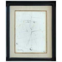 Cuban Artist Rolando López Dirube Abstract Pencil Sketch, 1987