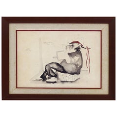 Vintage Jorge Zeno Abstract Pen and Ink with Watercolor