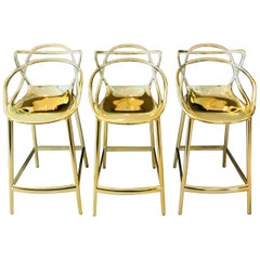Masters Bar Stools In Metallic Gold by Kartell, Set of Three