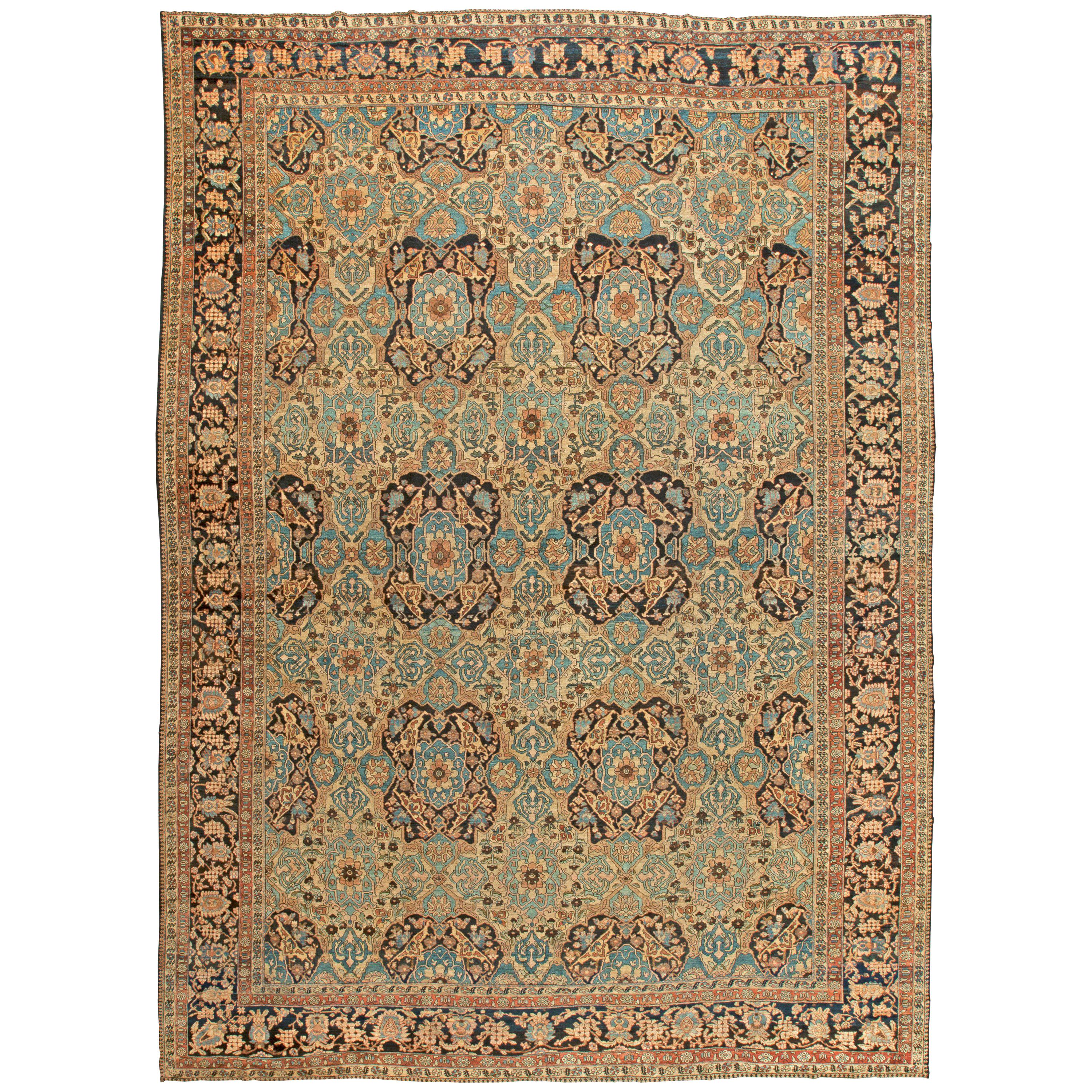 Large Antique Persian Bakhtiari Botanic Wool Rug