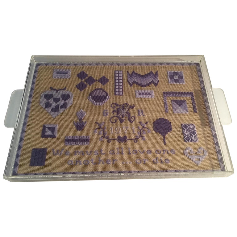 Acrylic Tray with "Love" Needlepoint Insert, 1971 at 1stDibs acrylic