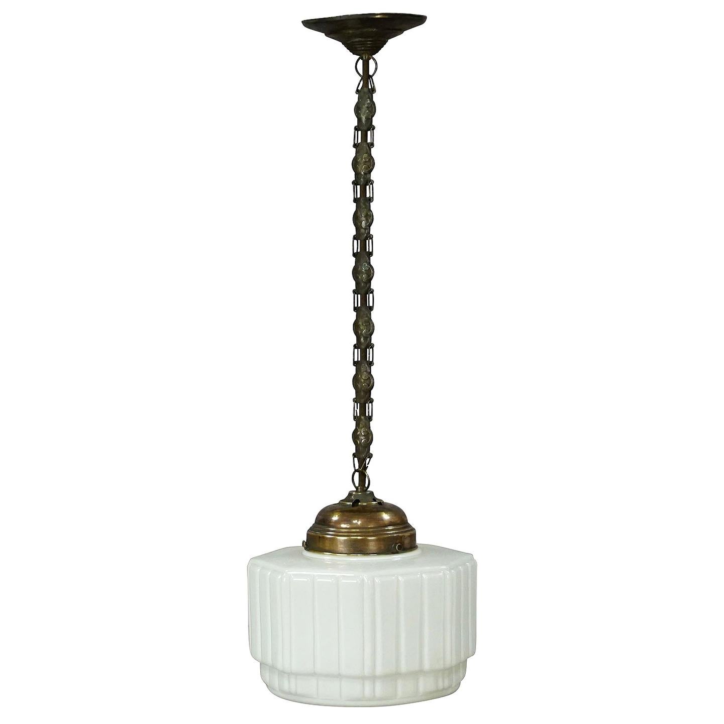 Antique 1920's Decorative Bronze Light With Milk Glass Shade at 1stDibs