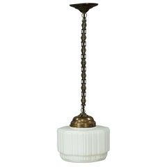 Antique Pendant Light with Large White Glass Shade, circa 1920