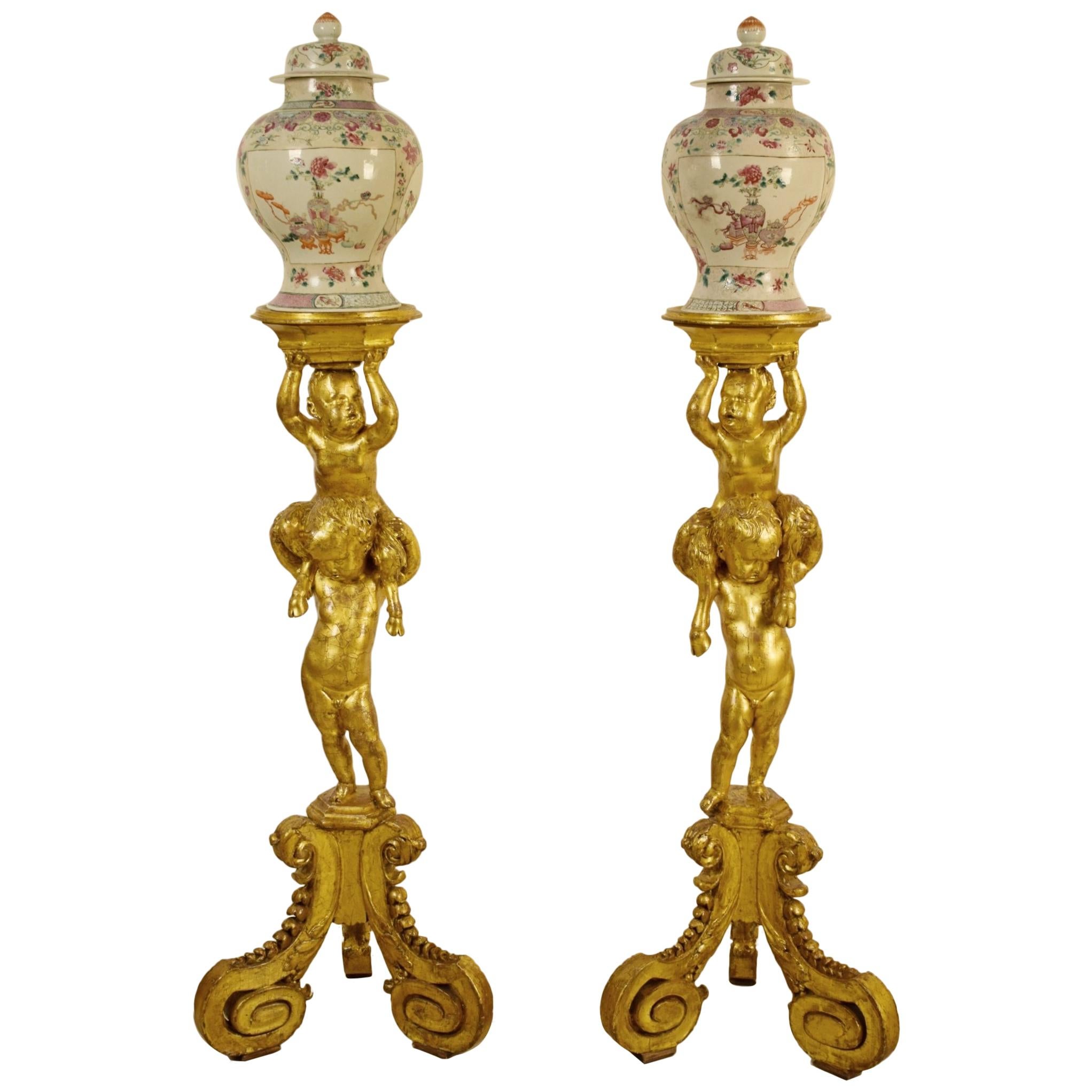 Pair of 18th Century Carved and Gilded Wood Guéridons