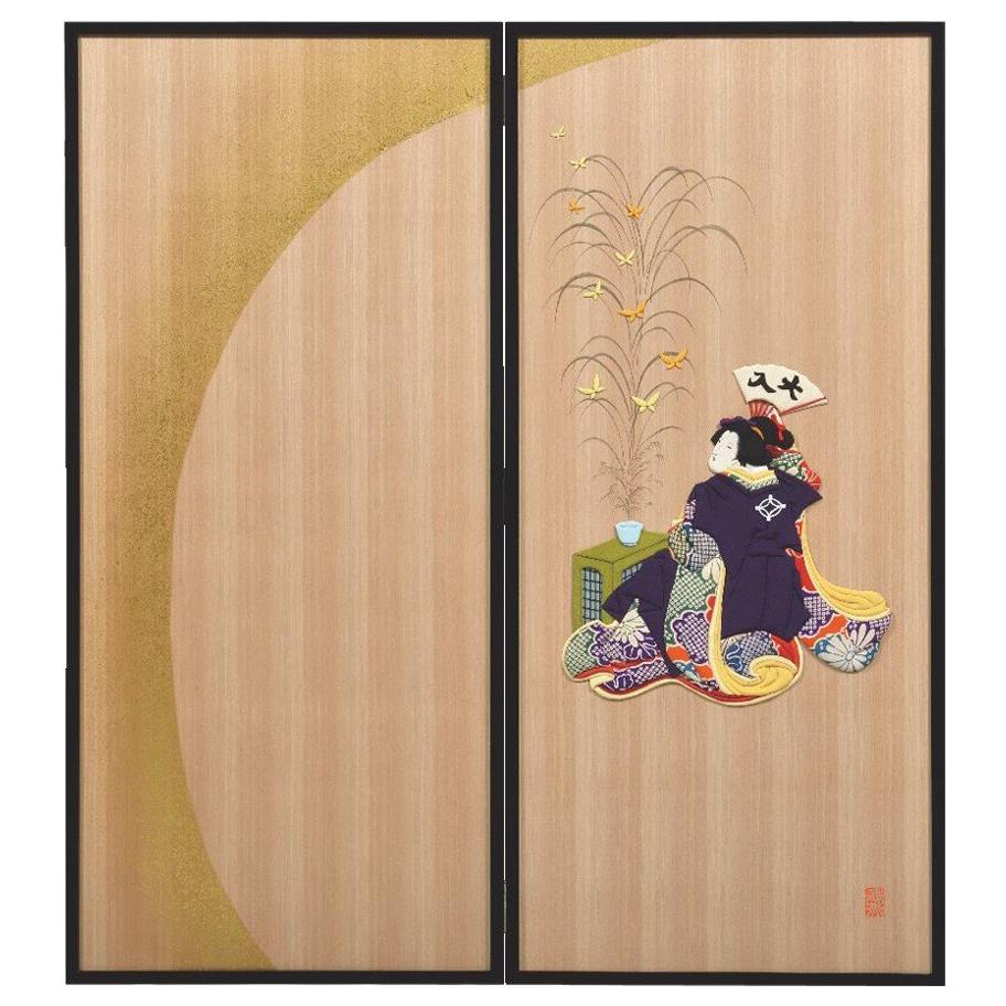 Large Japanese Silk Brocade Framed Hand Crafted Decorative Art