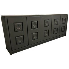 Vintage Black Brutalist Credenza, 1970s